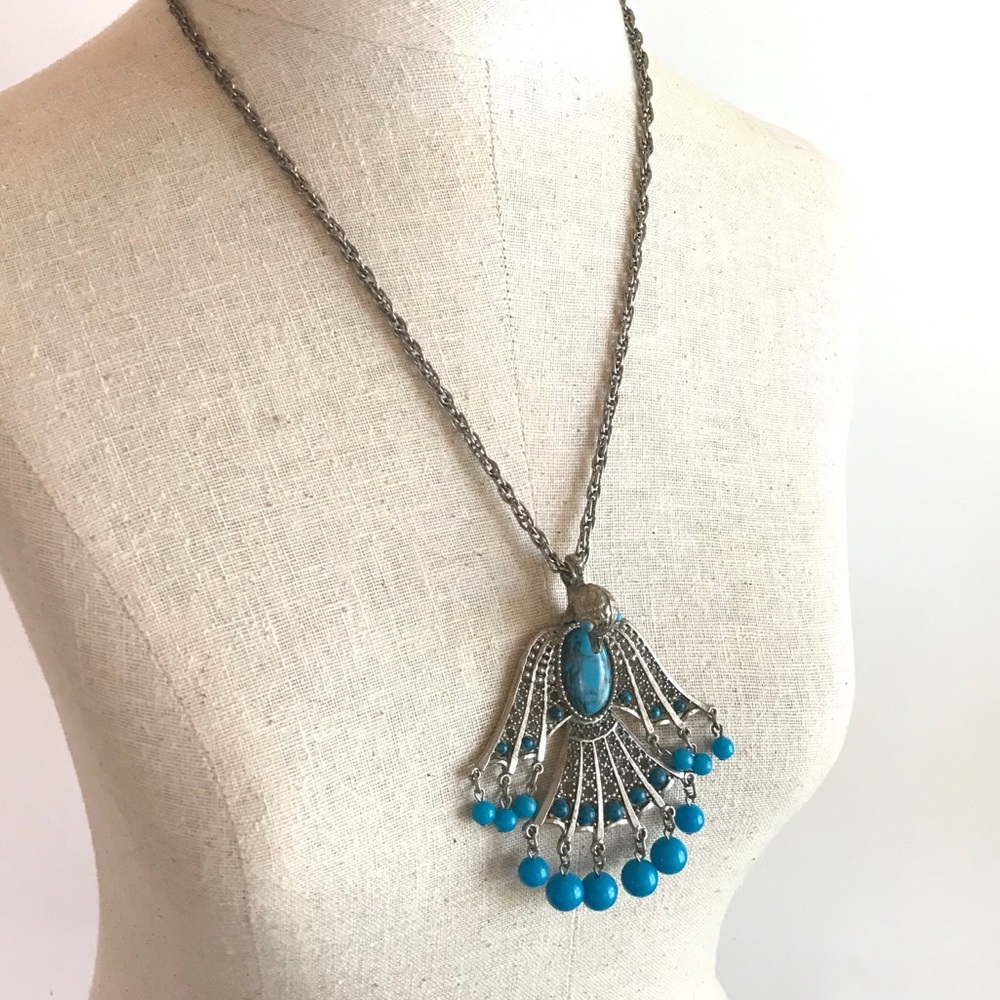 Statement Necklace Vintage Turquoise Phoenix Bird - Picture 4 of 8